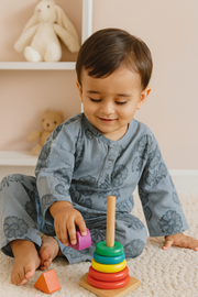 Floral Blue Kurta Pajama Set – Soft Cotton Comfort for Toddlers