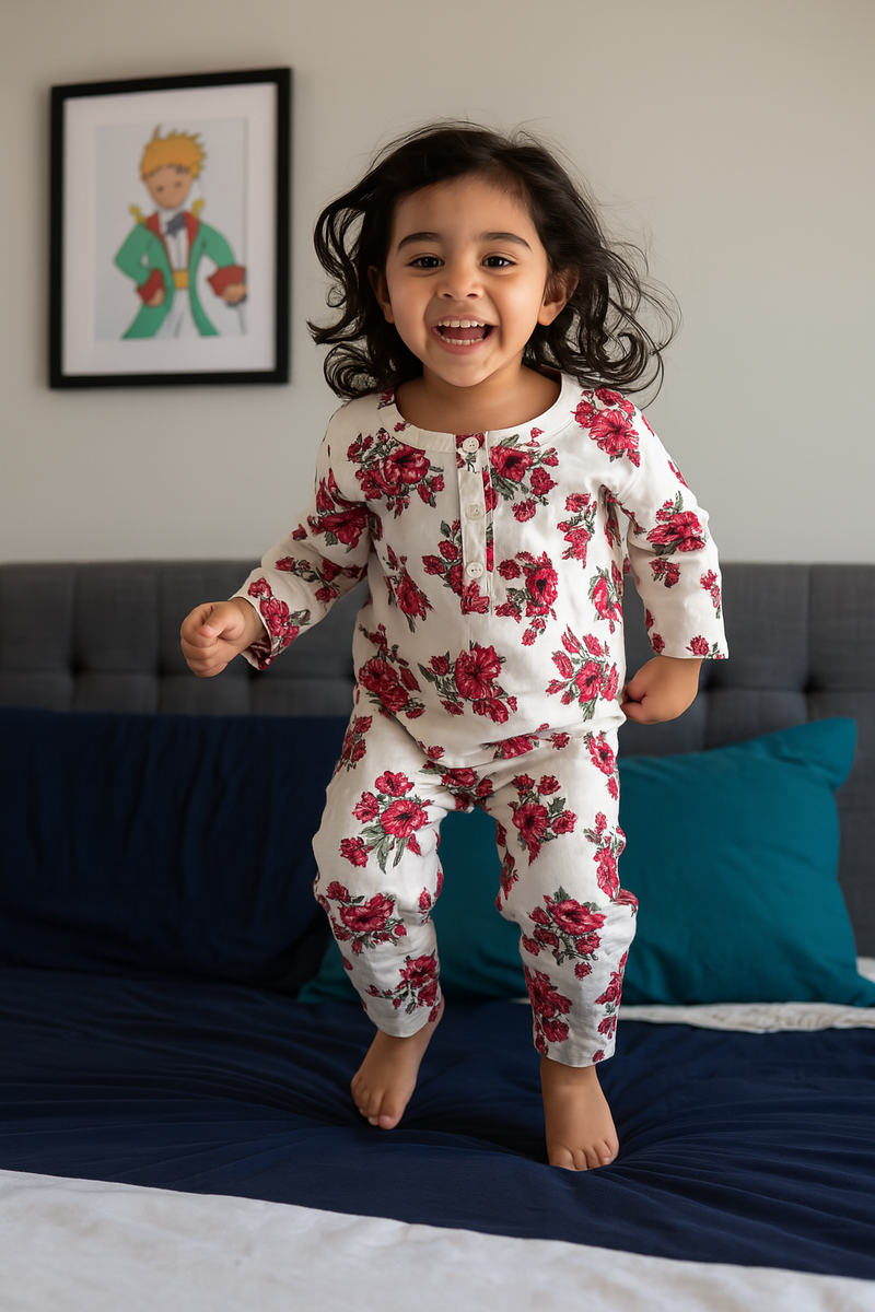Let your little one bloom in comfort with this charming floral pajama set!-zoom-
