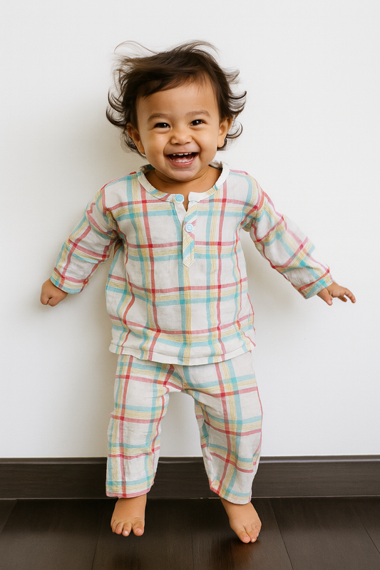 🌈 Soft Cotton Plaid Kurta-Pajama Set for Kids