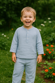 🌿 Garden Fresh Comfort – Blue Striped Kurta Set