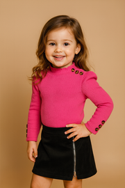 🌸 Stylish Pink Puff-Sleeve Top & Black Skirt Set 🌸