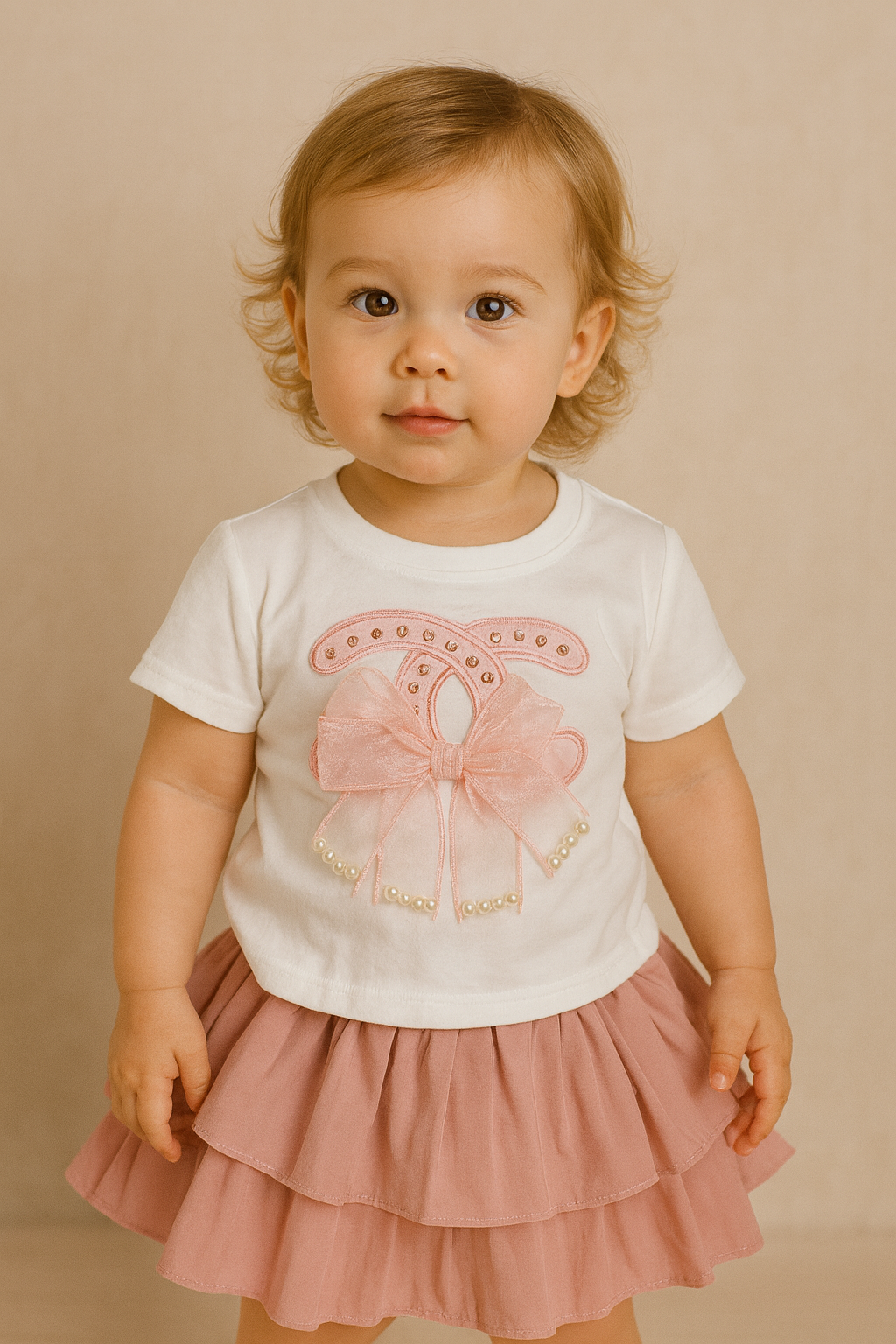 Adorable Baby Girl 2-Piece Outfit – Black Bow Top &amp; Pink Layered Skirt  💖