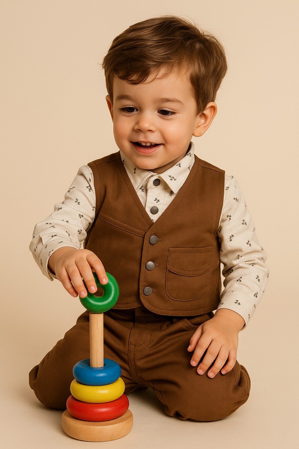 👕 Stylish Boys’ 3-Piece Outfit Set (Vest, Shirt & Pants)