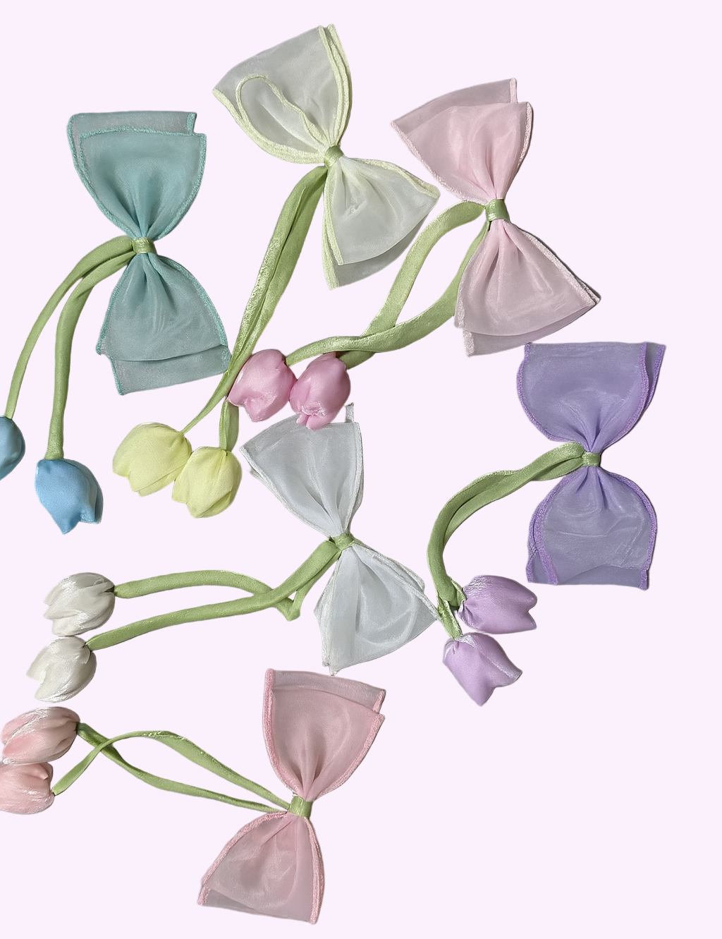🌸 Pastel Tulip Bow Hair Accessories 🌸[set of 6 clips]