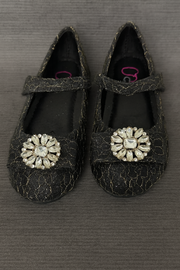 ✨ Black Glitter Mary Jane Flats with Crystal Flower Brooch ✨