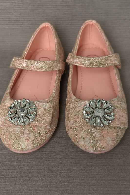 ✨ Black Glitter Mary Jane Flats with Crystal Flower Brooch ✨