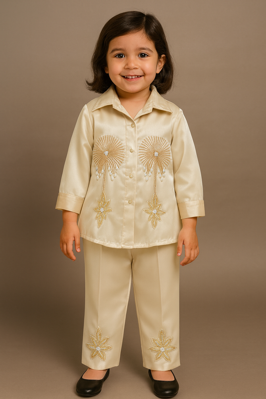 Elegant Satin Baby Set – Grey Embellished