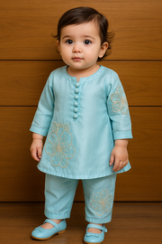 Chic sky blue ethnic set with floral embroidery — perfect for festive sparkle!