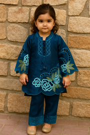 Elegant teal embroidered ethnic set perfect for festive occasions and celebrations.