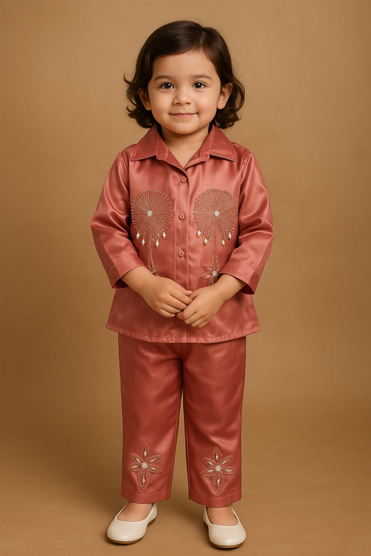 Elegant Satin Baby Set – Grey Embellished