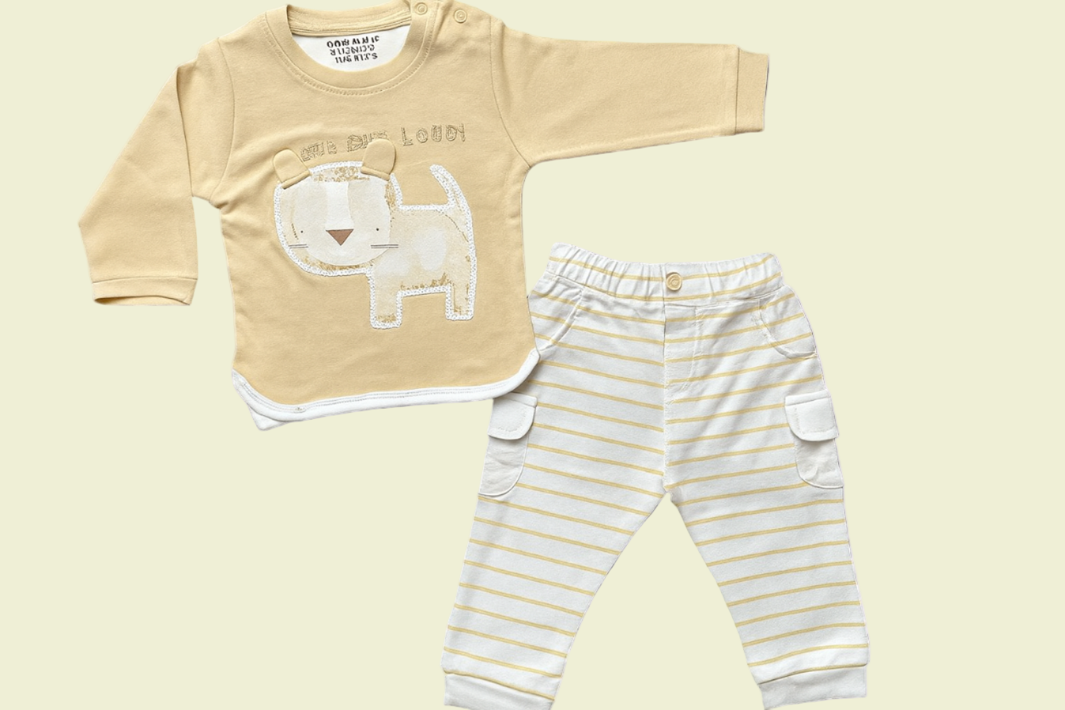 🍼 Baby Lion 2-Piece Outfit – Beige &amp; White