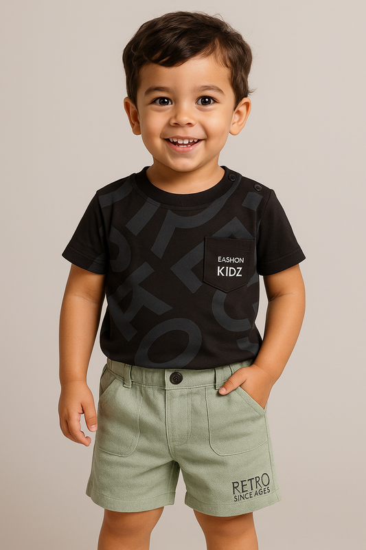 Retro Cool Kidz Set – Black Tee & Mint Shorts Combo