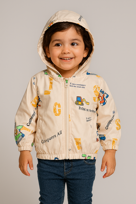 Bright Yellow Dino Print Hoodie Jacket