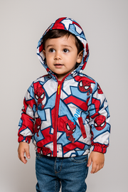 Vibrant Spider-Man kids jacket with hood, perfect for cozy superhero style.