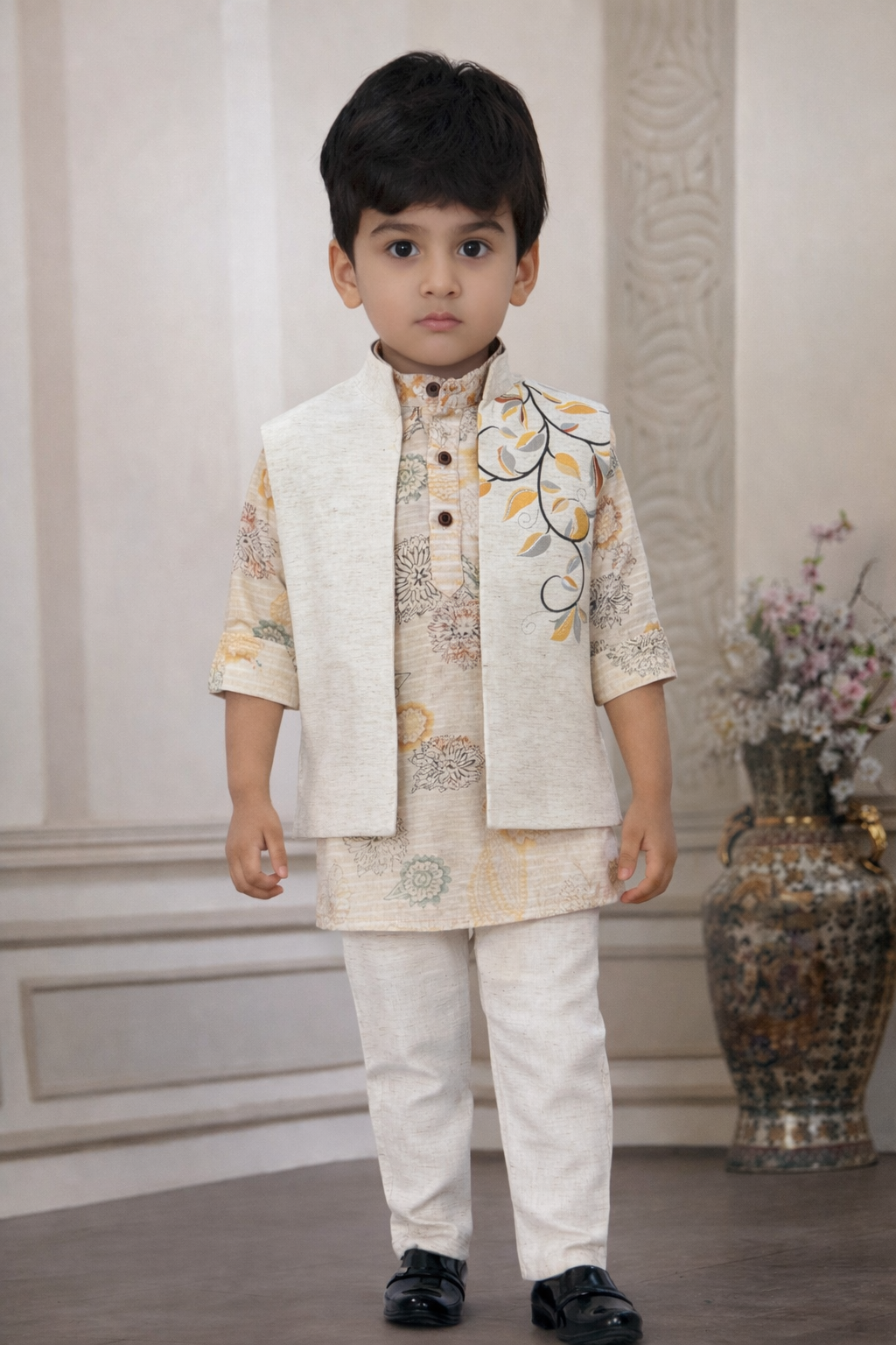 Boys Festive Kurta Pajama & Nehru Jacket Set – Elegant Indian Ethnic Outfit