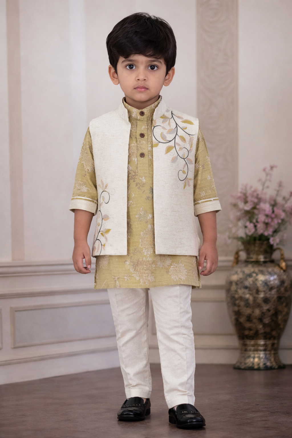 Boys Festive Kurta Pajama & Nehru Jacket Set – Elegant Indian Ethnic Outfit