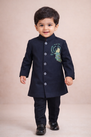 Premium Boys Ethnic Peacock Blue Sherwani with Handcrafted Embroidery (0–10 Years)