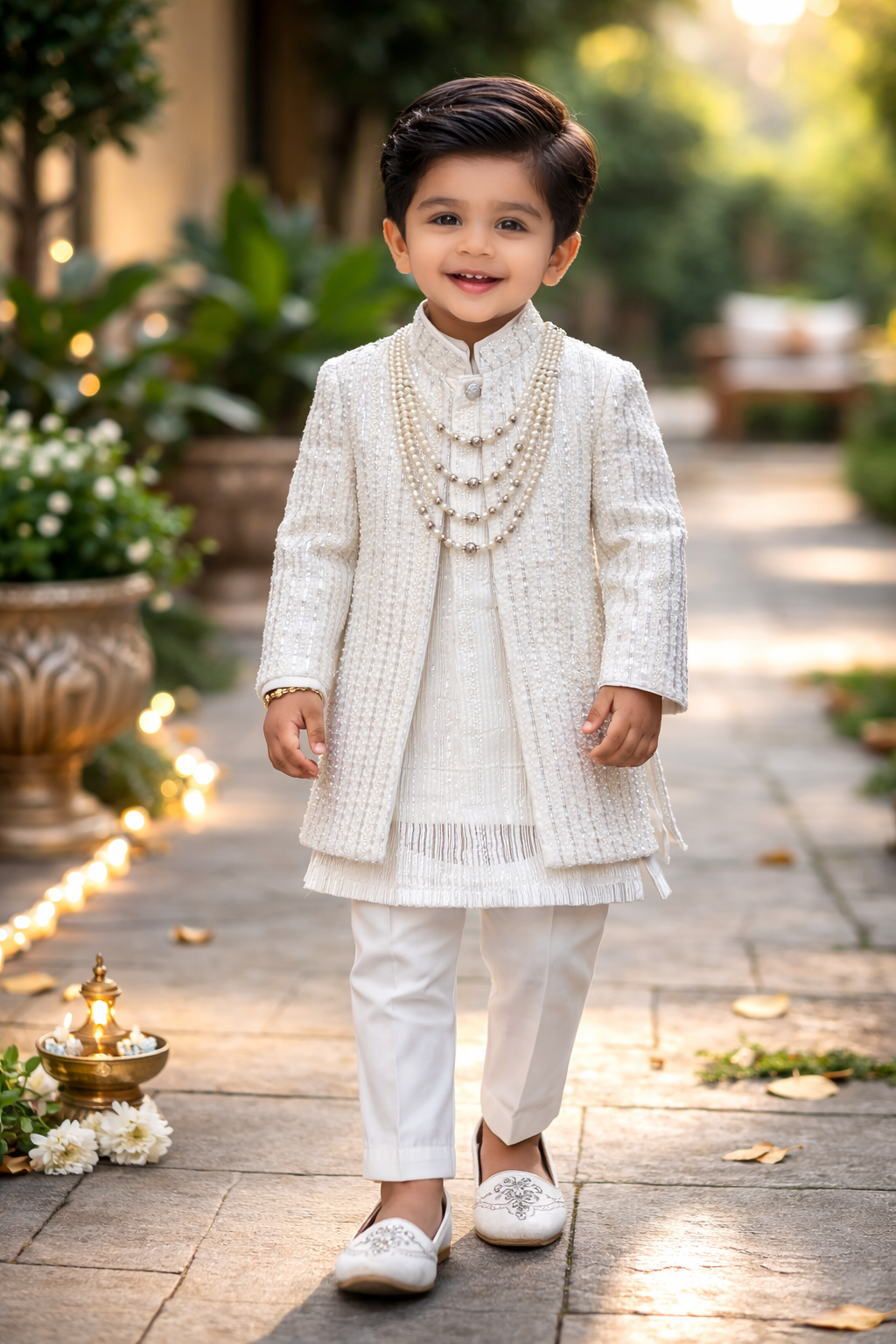 premium Royal White Sherwani Set for Boys [3 pcs set]