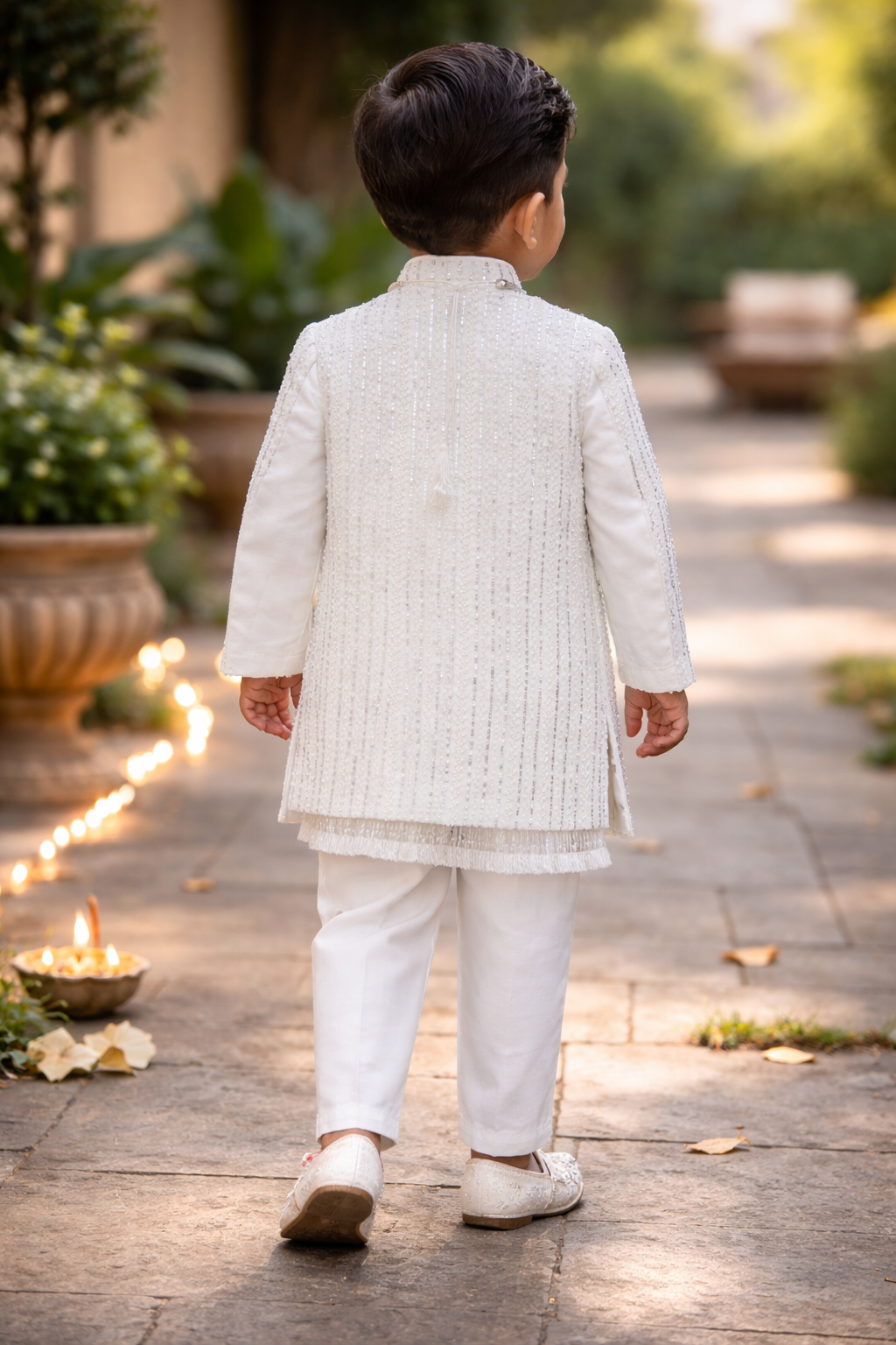 premium Royal White Sherwani Set for Boys [3 pcs set]