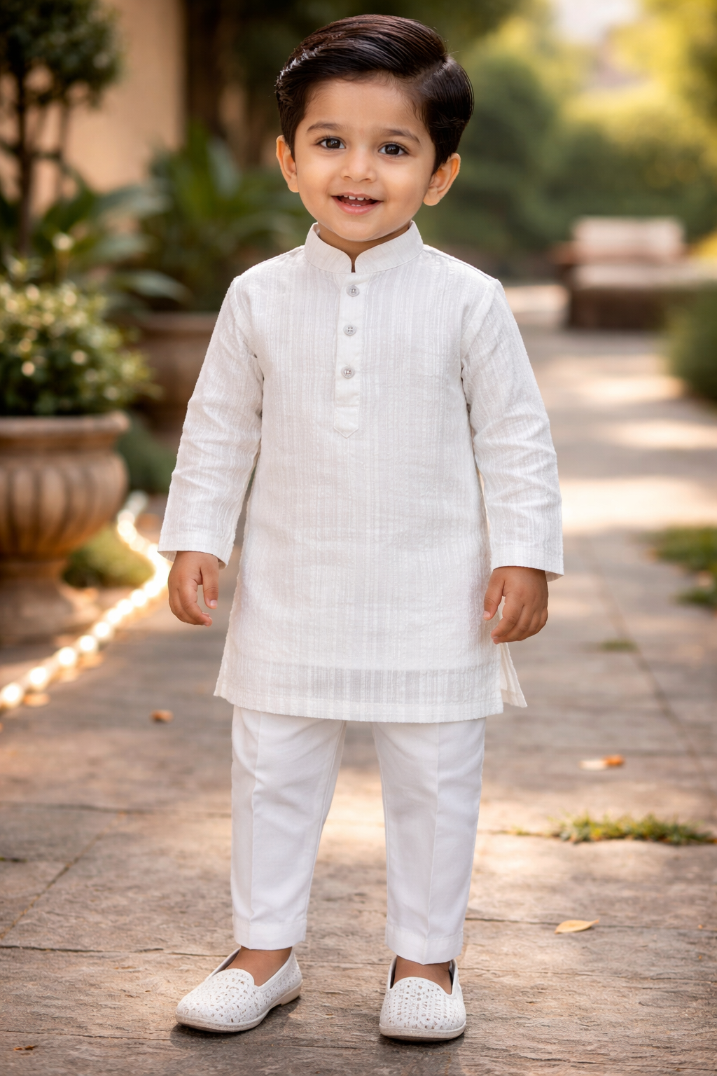 premium Royal White Sherwani Set for Boys [3 pcs set]