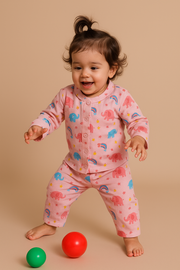 Elephant &amp; Rainbow Cotton Night Suit – Pink