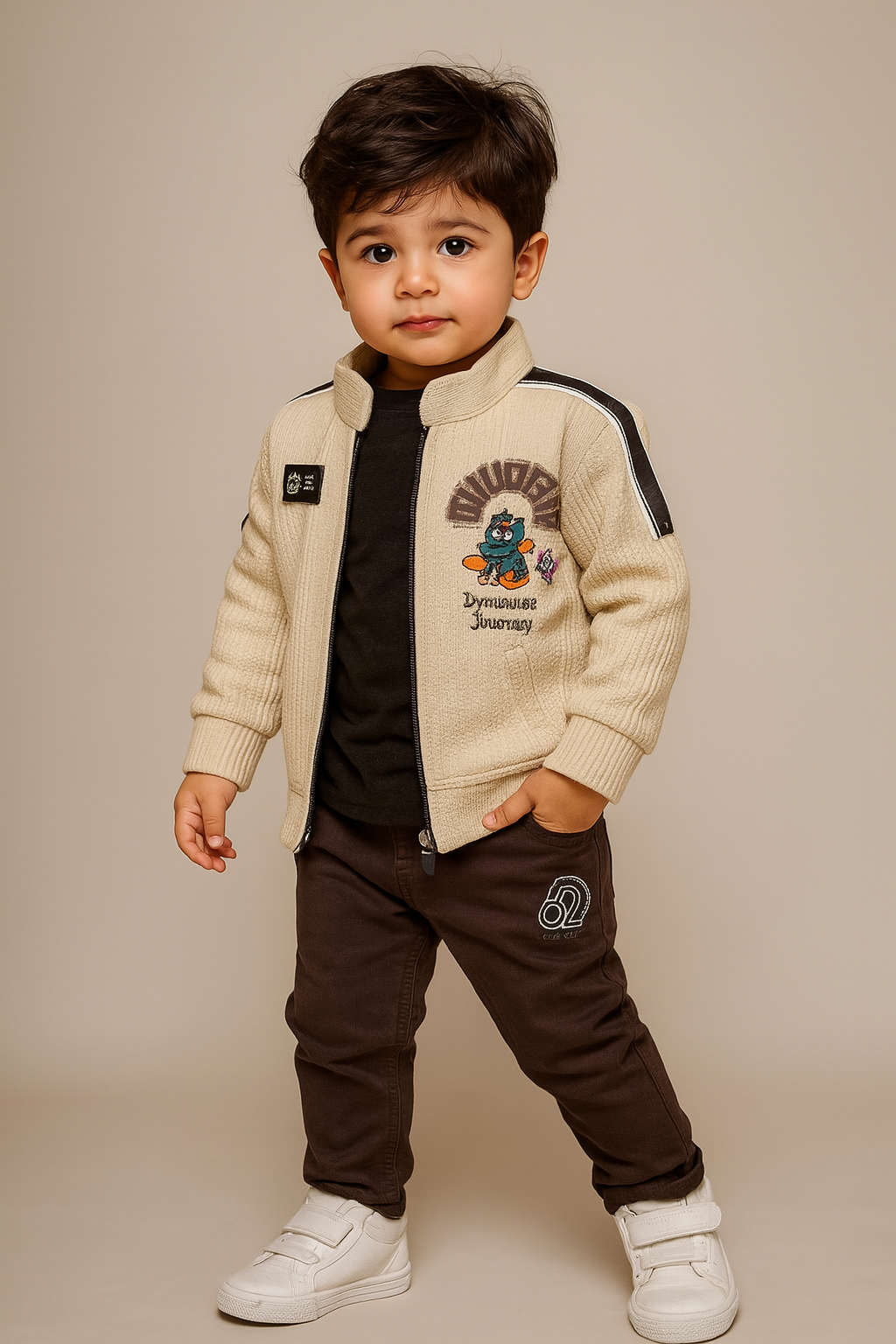 "Let your little explorer rock the winter in this stylish cartoon jacket & denim set! ❄️