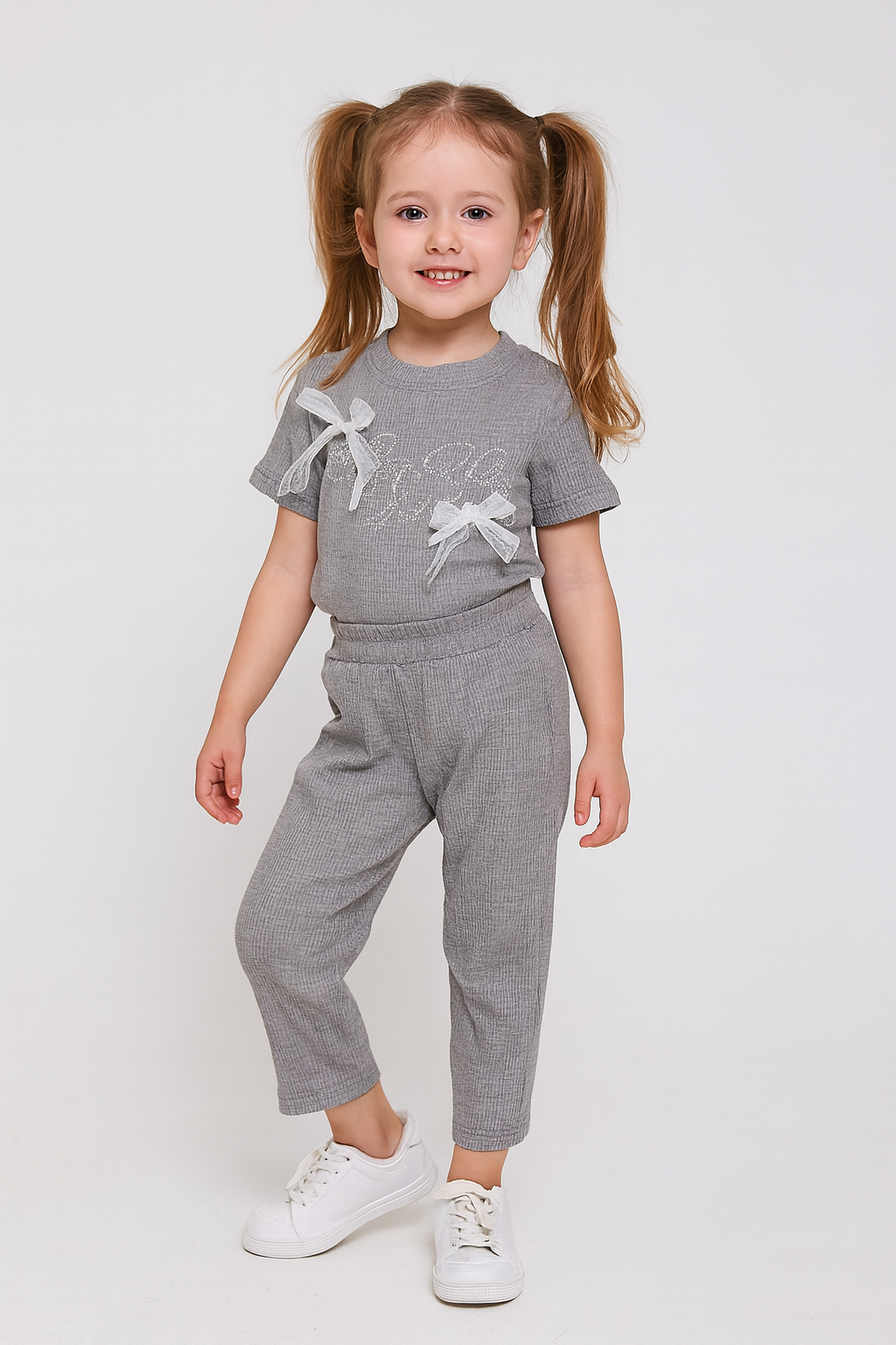 🌟 Beige Ribbed Two-Piece Set for Girls