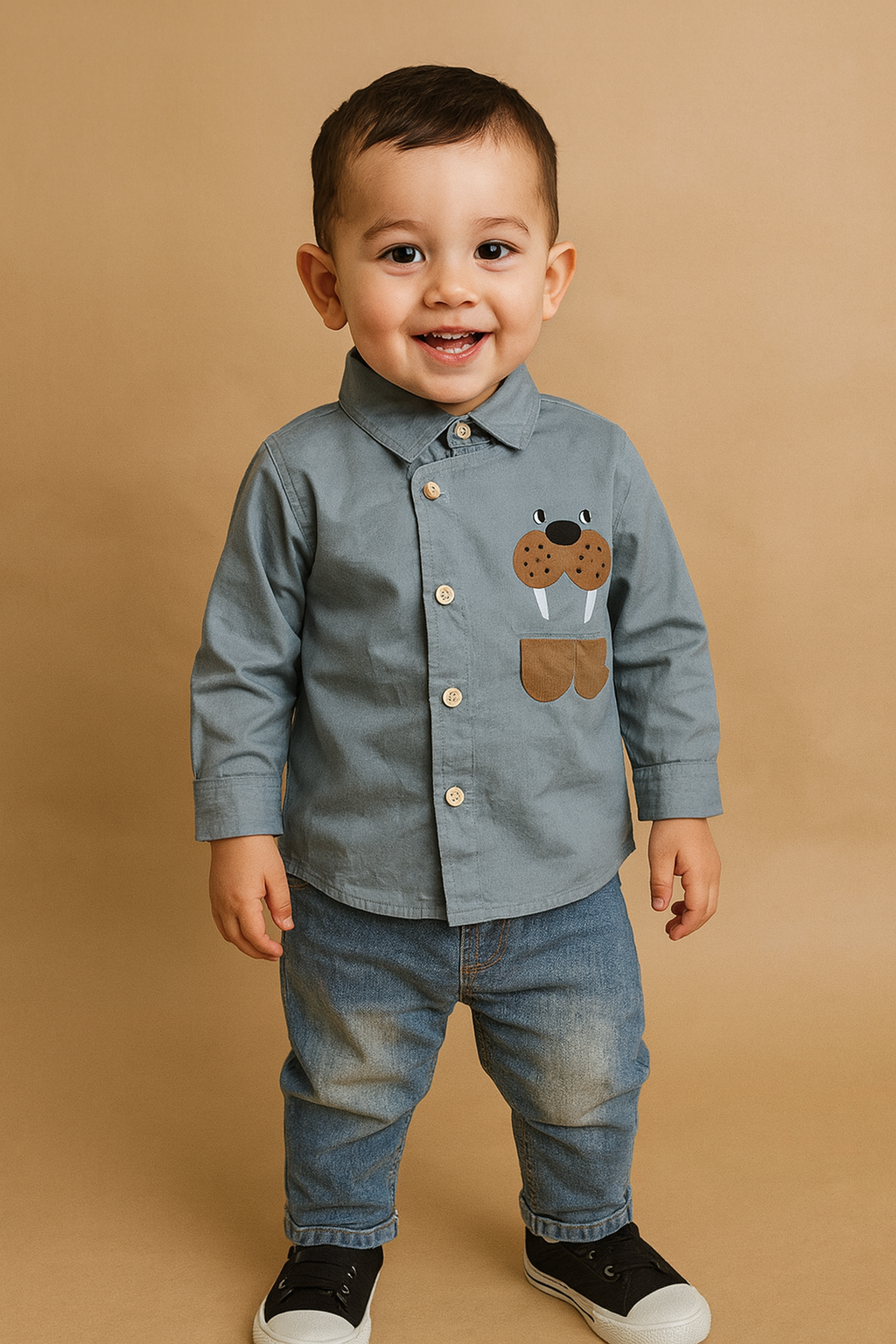 👕 Adorable Pink Bear Shirt &amp; Denim Pants Set for Boys