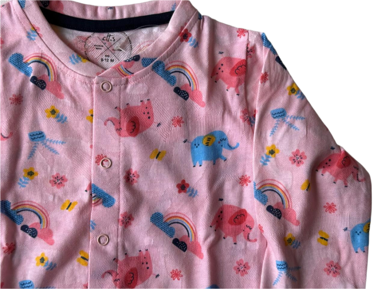 Elephant &amp; Rainbow Cotton Night Suit – Pink