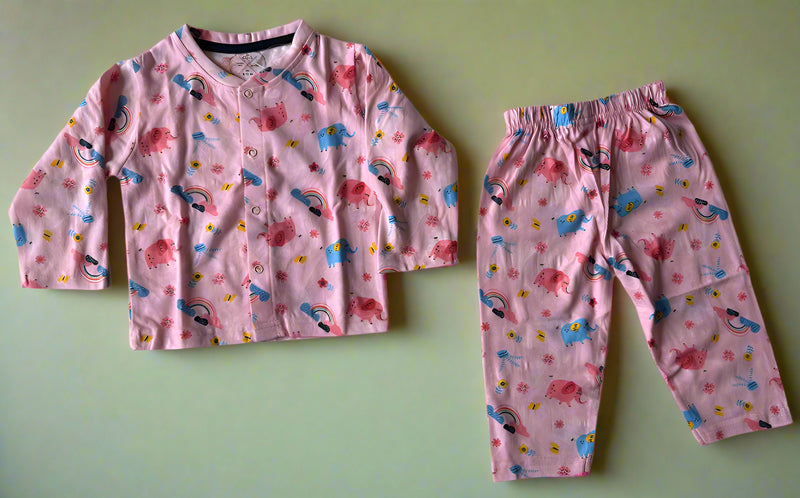 Elephant &amp; Rainbow Cotton Night Suit – Pink-zoom-
