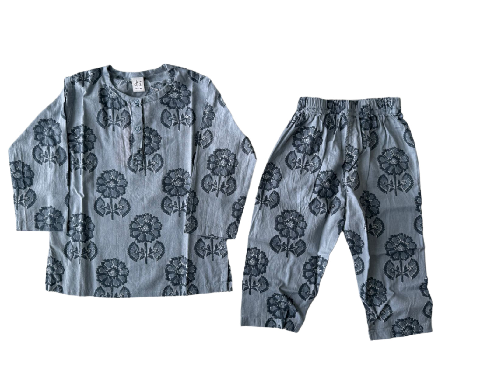 Floral Blue Kurta Pajama Set – Soft Cotton Comfort for Toddlers-zoom-2