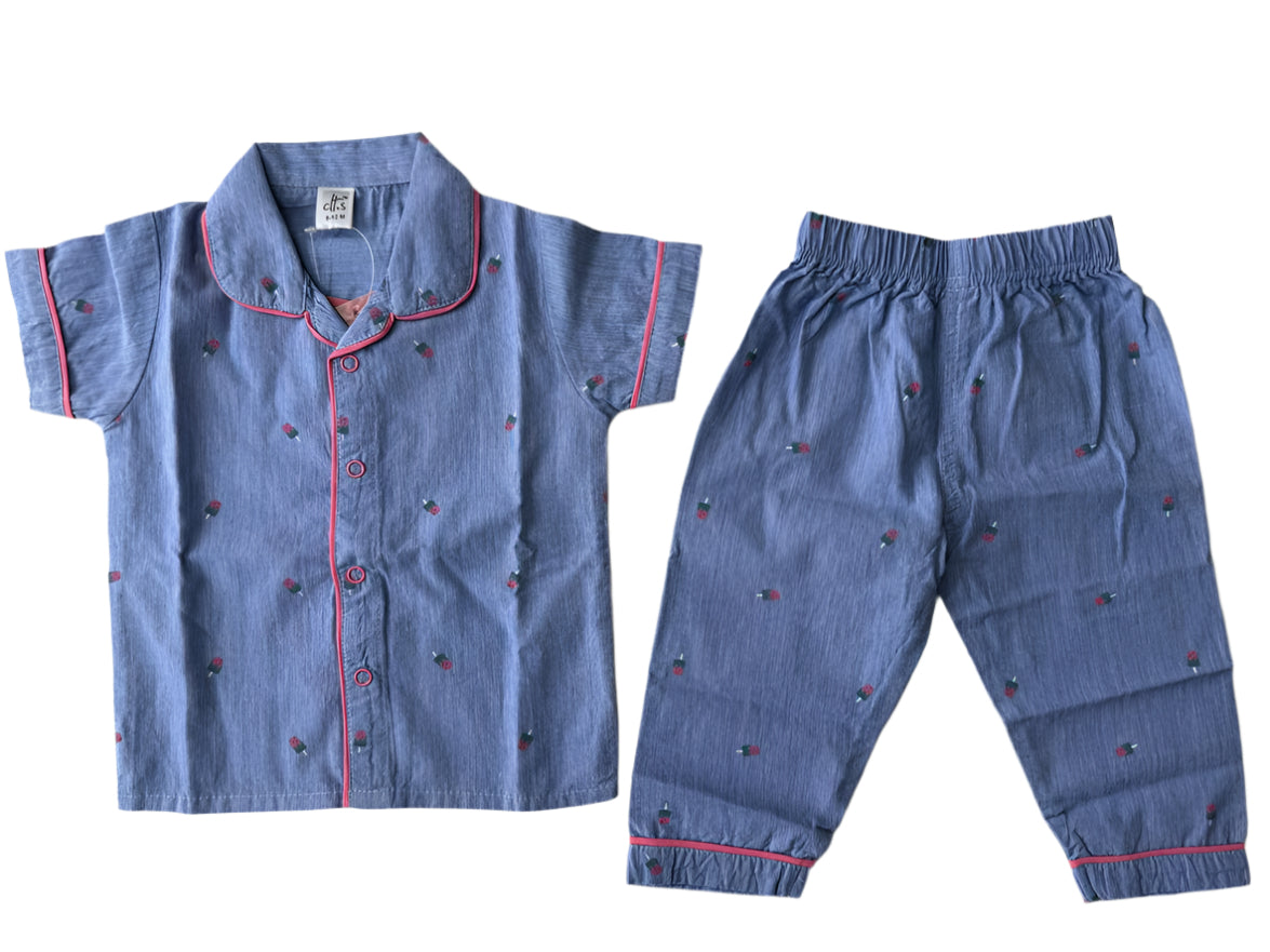 Cherry Pop Chambray Night Suit