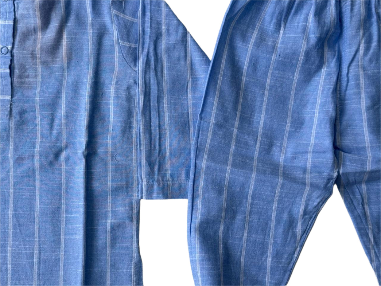 🌿 Garden Fresh Comfort – Blue Striped Kurta Set
