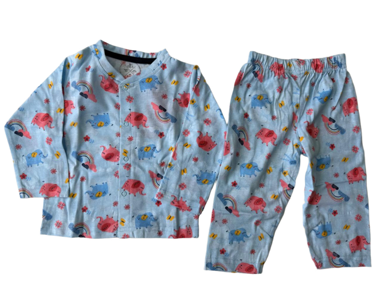Elephant &amp; Rainbow Cotton Night Suit – Pink