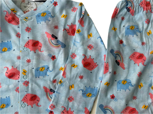Elephant &amp; Rainbow Cotton Night Suit – Pink