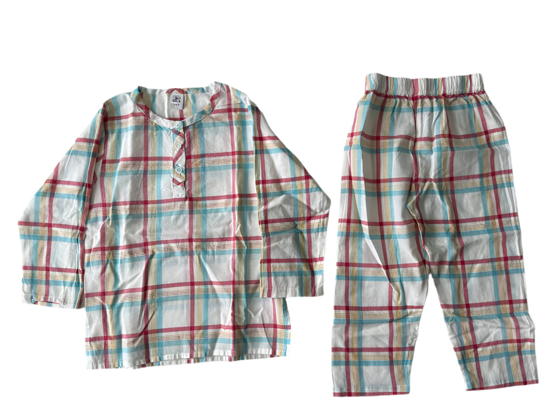 🌈 Soft Cotton Plaid Kurta-Pajama Set for Kids