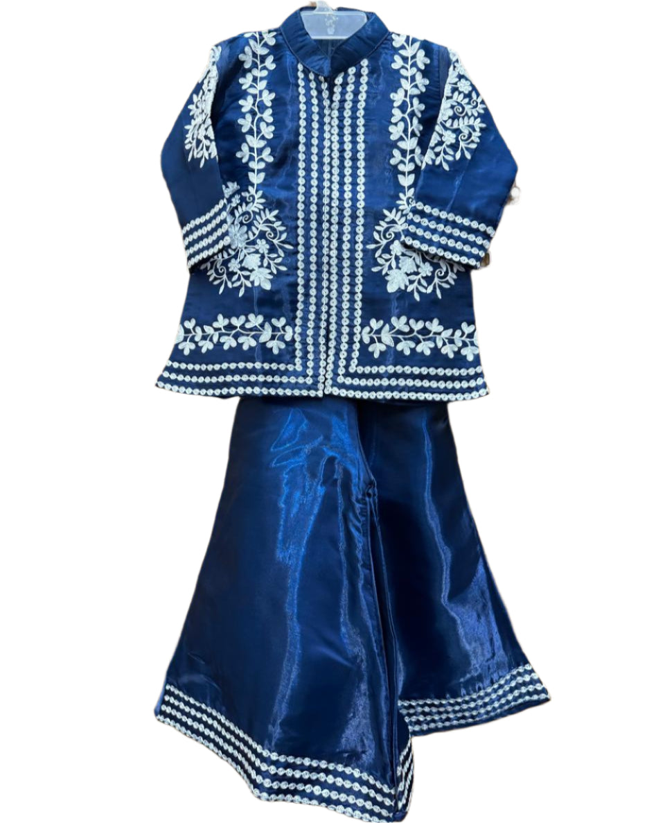 Royal Blue Embroidered Sharara Set
