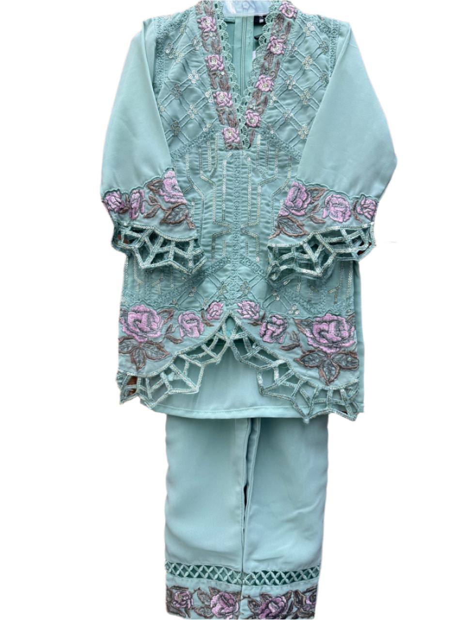Mint Green Embroidered Party Wear Suit