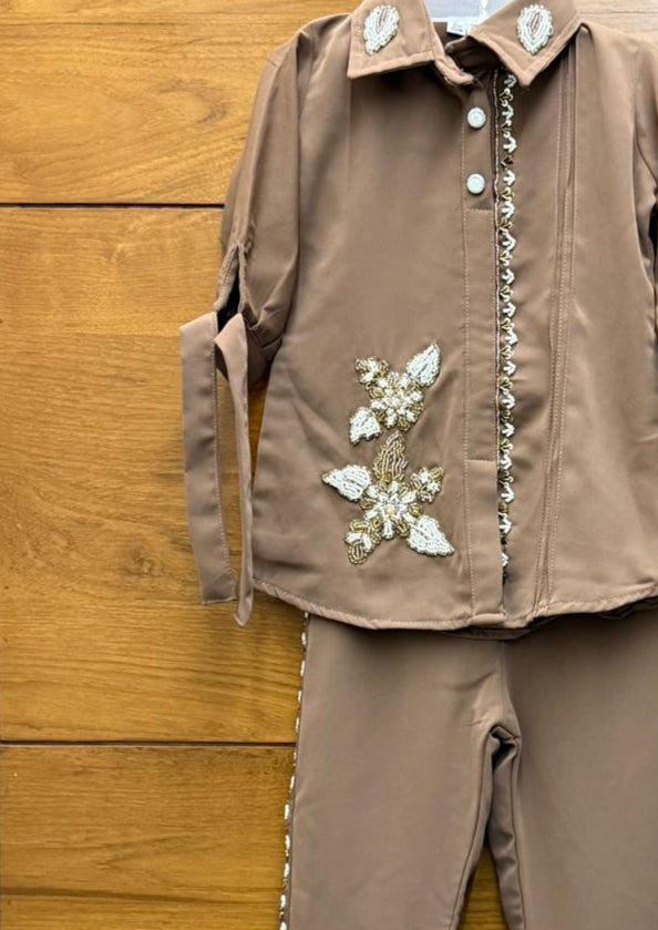 Elegant Coffee Brown Embellished Co-Ord Set, "Stylish, festive, and oh-so-comfy!"