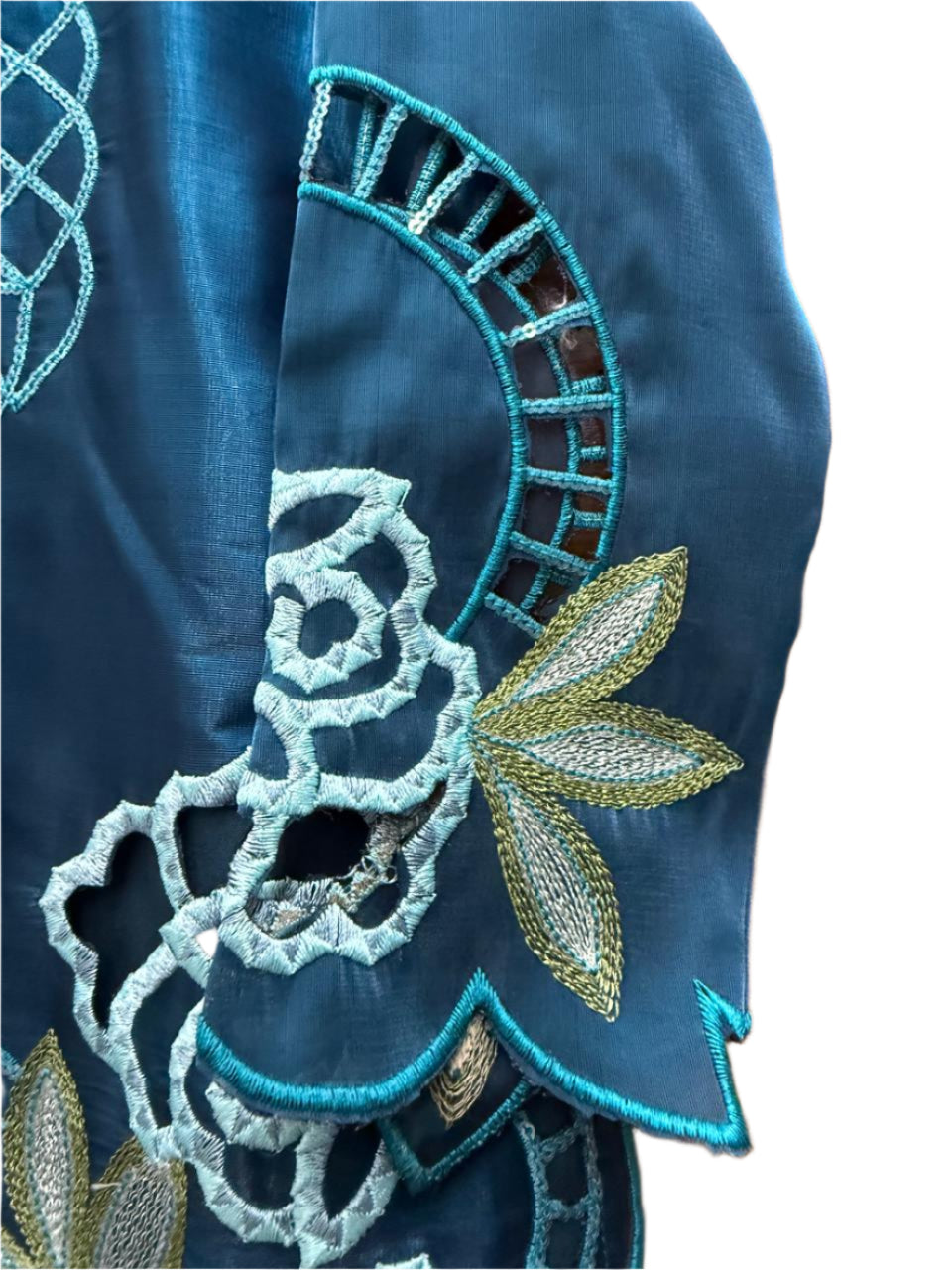 Elegant teal embroidered ethnic set perfect for festive occasions and celebrations.