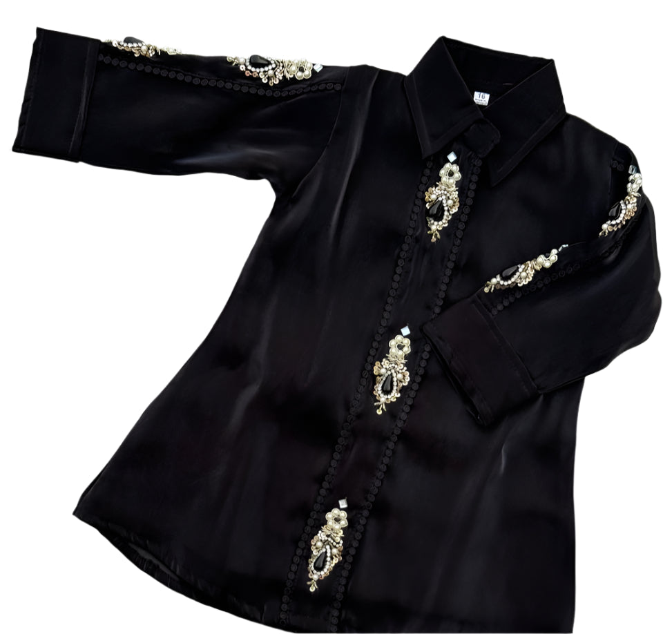 Regal black ethnic set with hand-embellished detailing—perfect for weddings, parties, and festive flair.