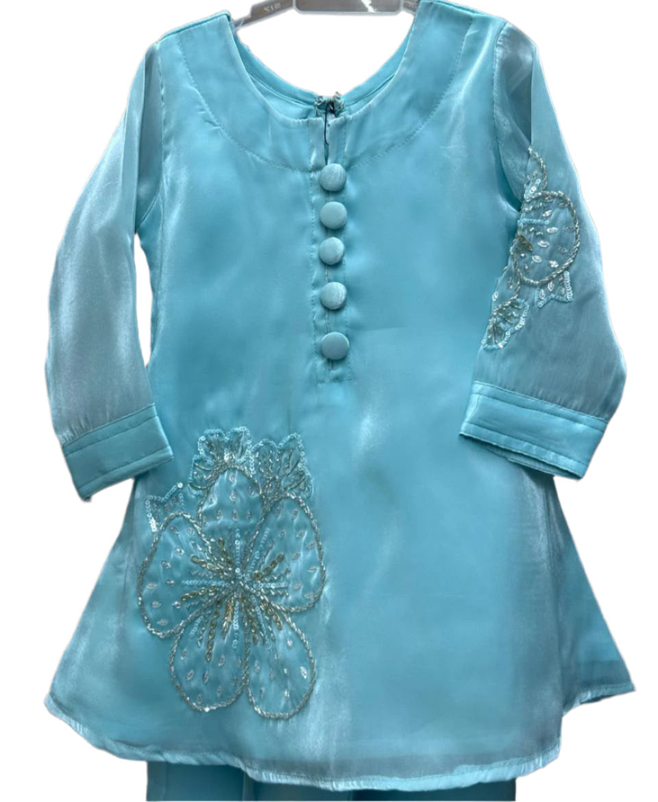 Chic sky blue ethnic set with floral embroidery — perfect for festive sparkle!