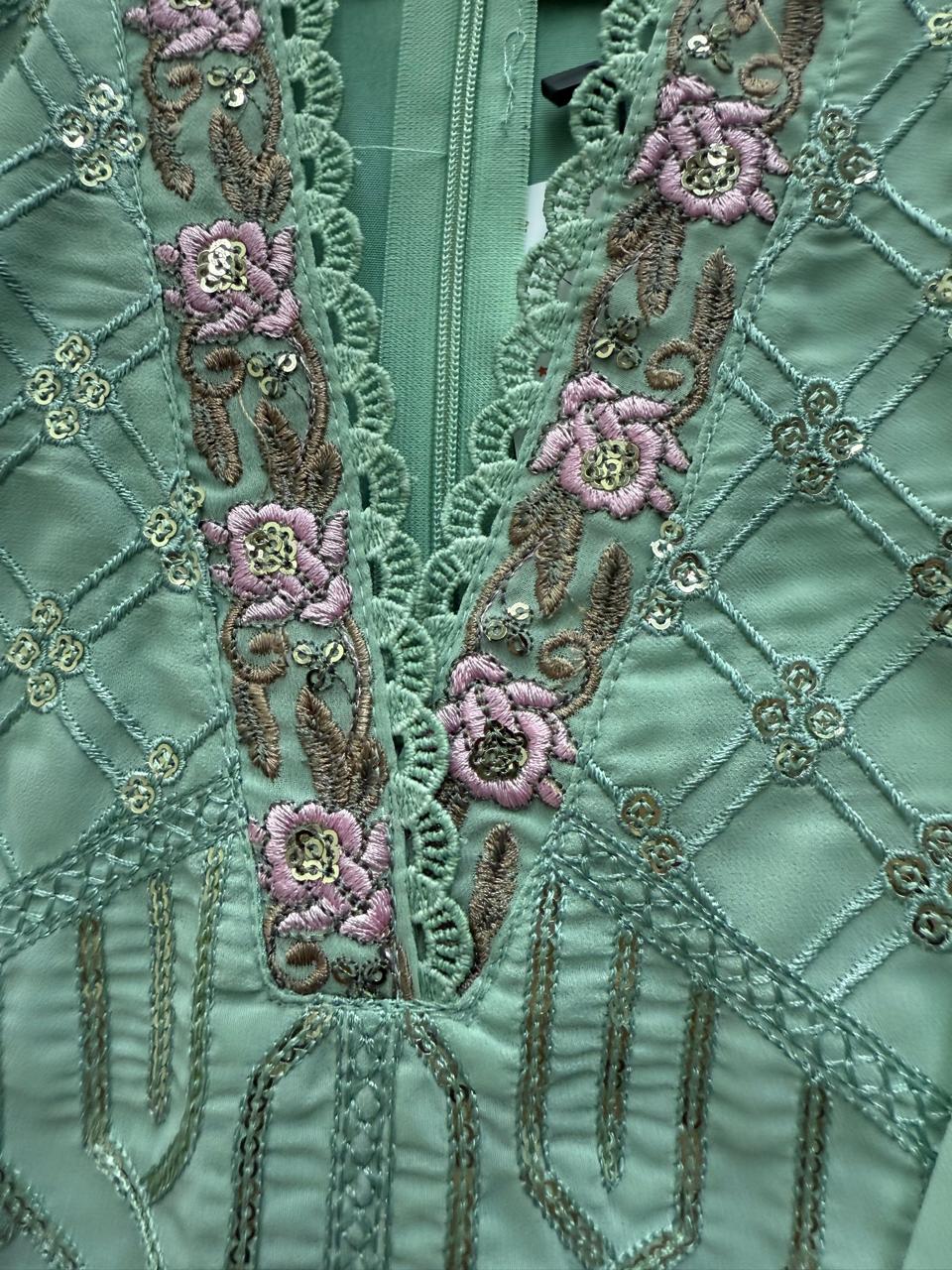 Mint Green Embroidered Party Wear Suit