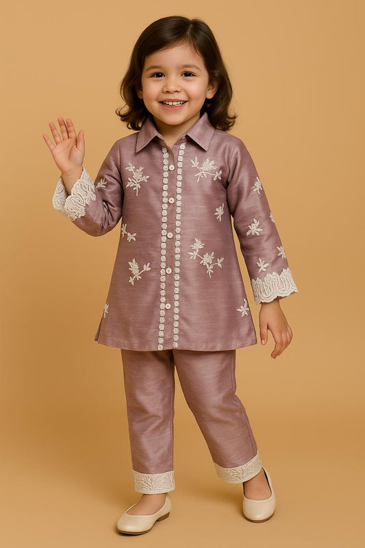 Rose Gold Embroidered Kurta Set