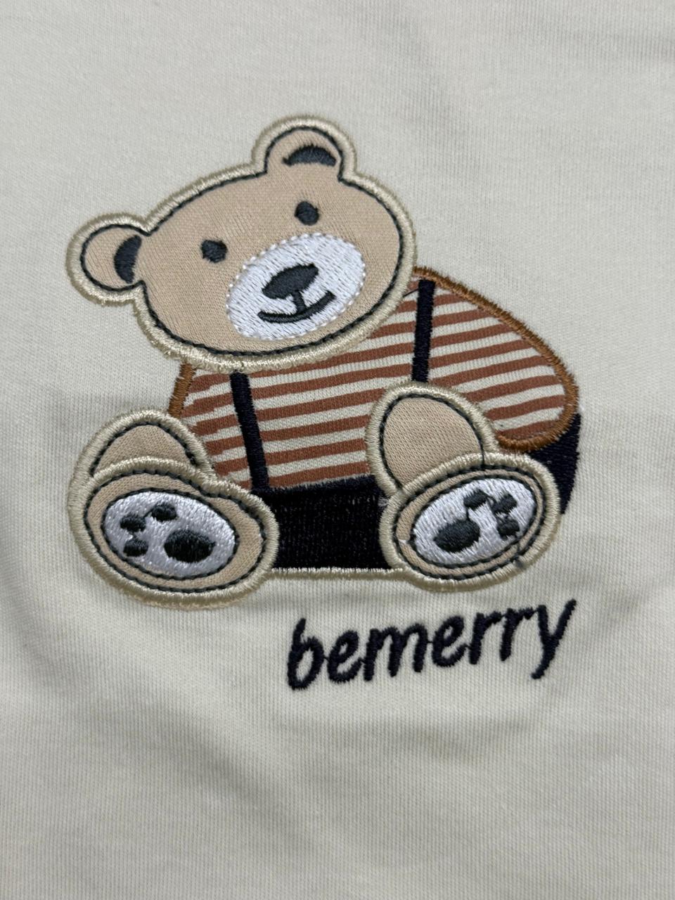 Adorable bear tee and striped shorts set for playful, comfy days.