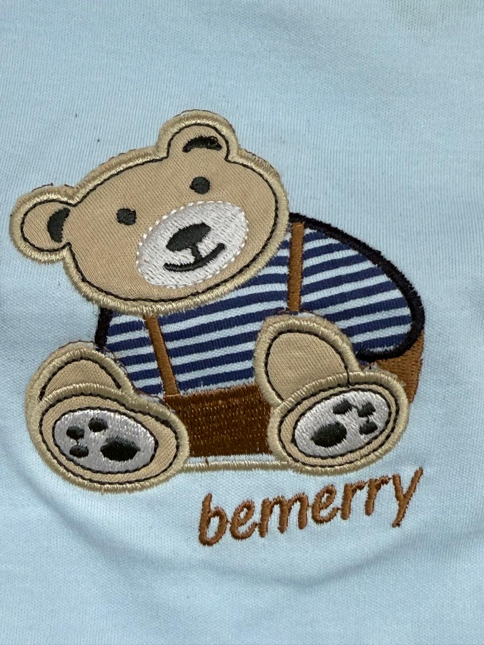 Adorable bear tee and striped shorts set for playful, comfy days.
