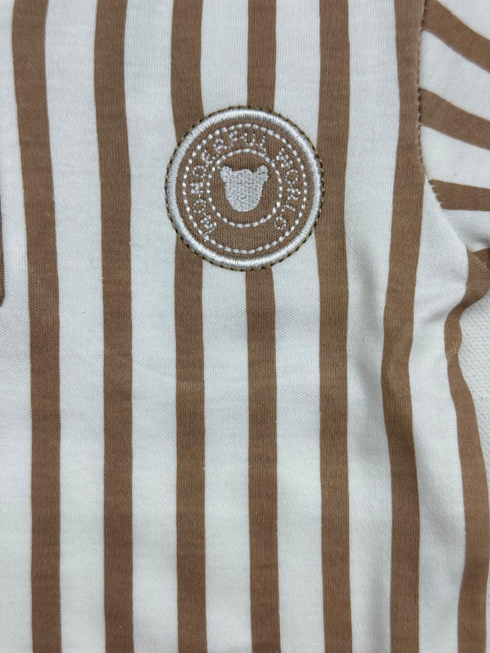 Soft green striped set with cute bear badge