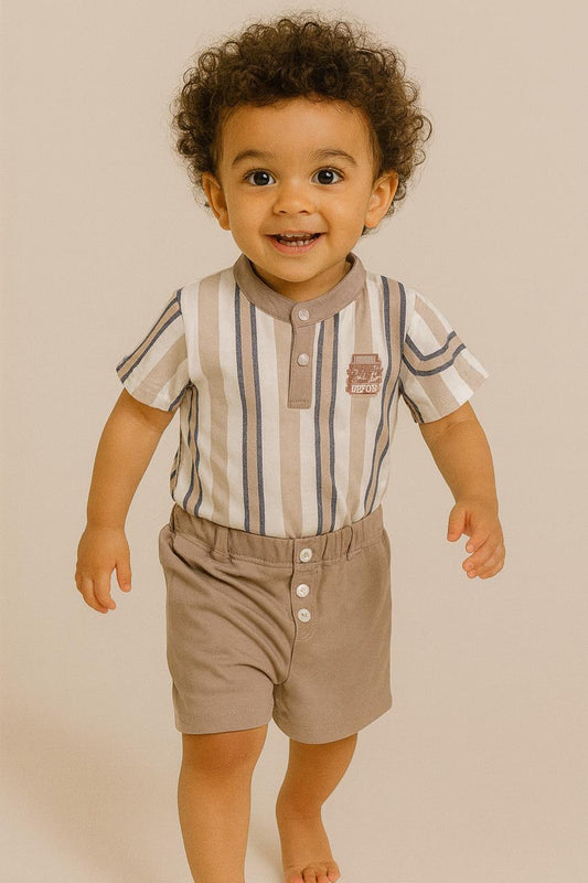 Stylish striped tee and comfy blue shorts set for your little Jeep Boy!