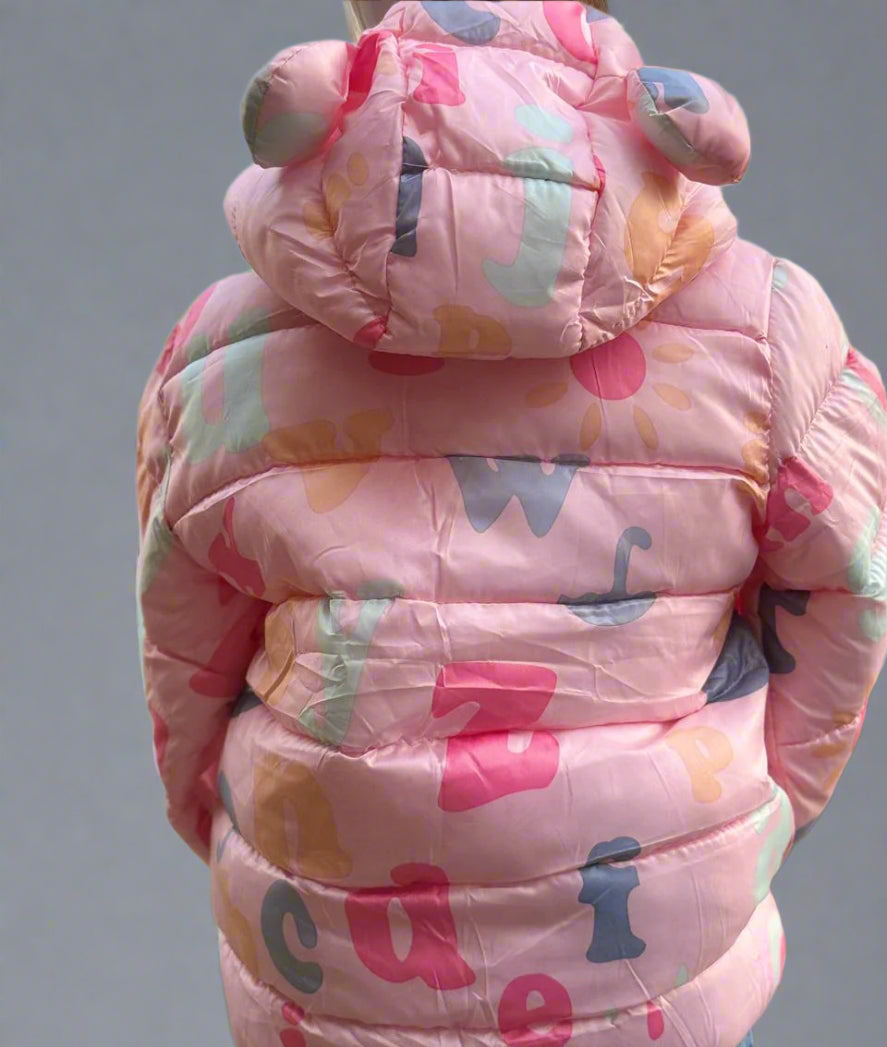 Bubble Pink Alphabet Puffer Jacket