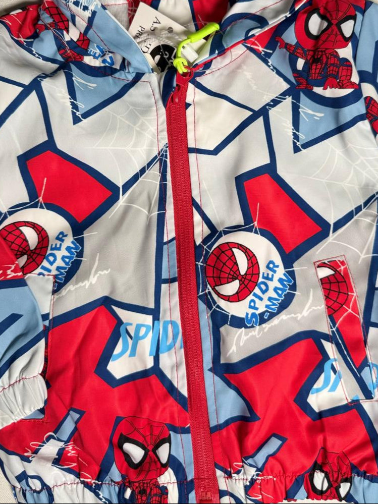 Vibrant Spider-Man kids jacket with hood, perfect for cozy superhero style.